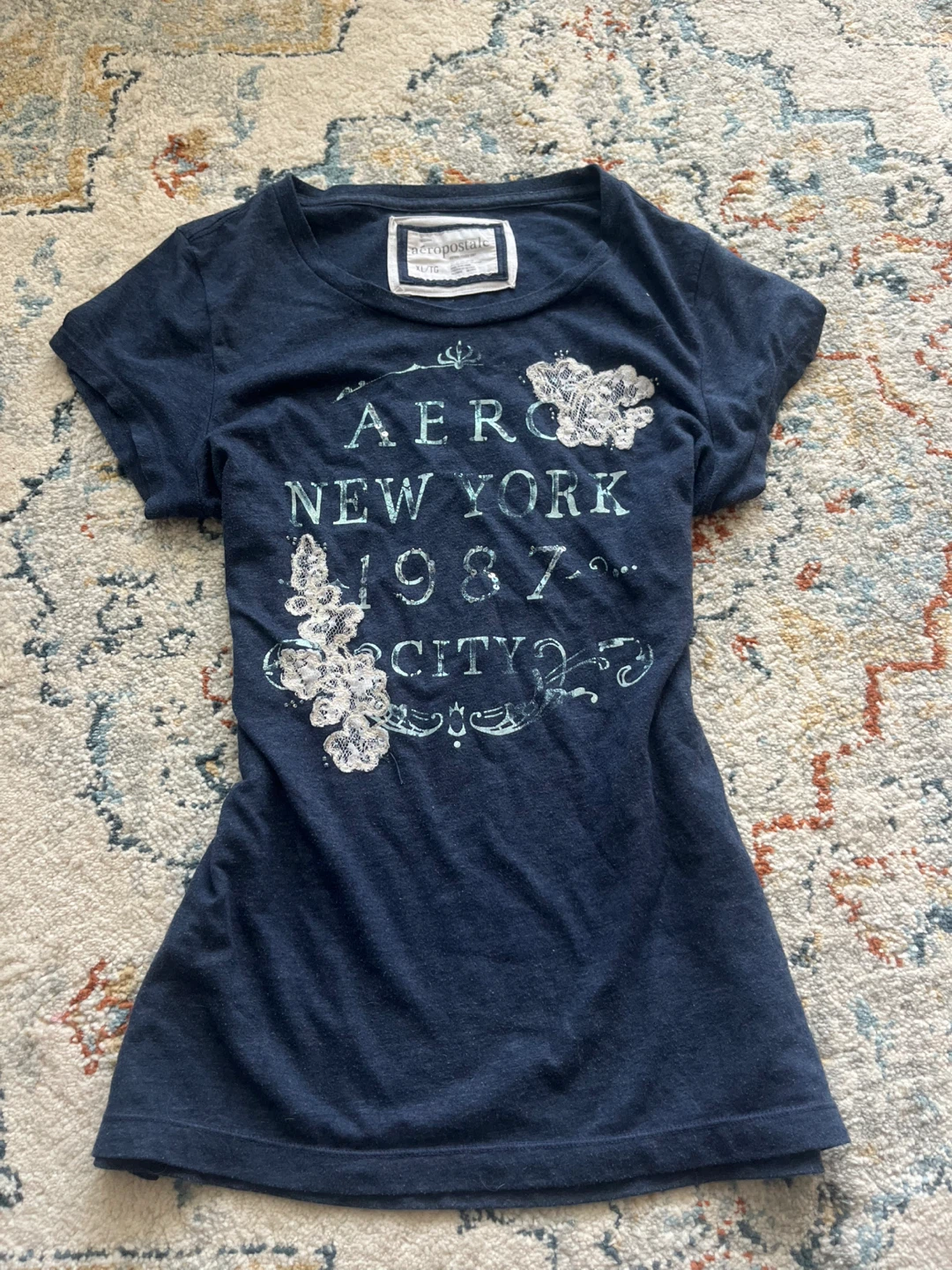 vintage aeropostale navy shirt with lace designs