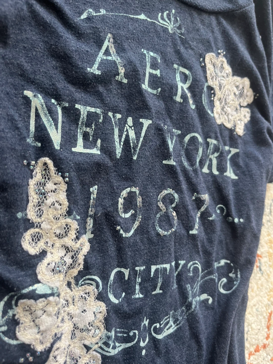 vintage aeropostale navy shirt with lace designs - photo 3