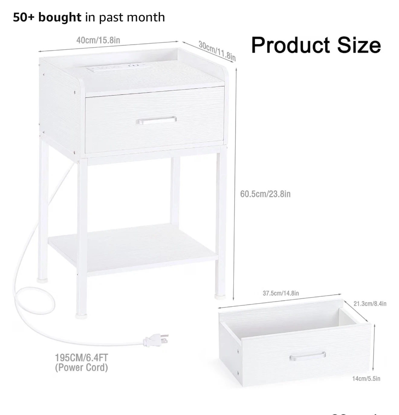White Nightstand with Built-in Charging Station - photo 2