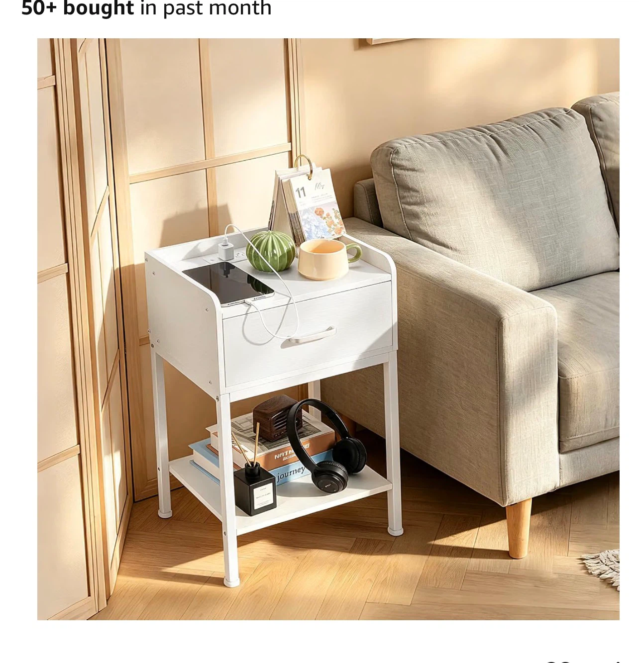White Nightstand with Built-in Charging Station - photo 5