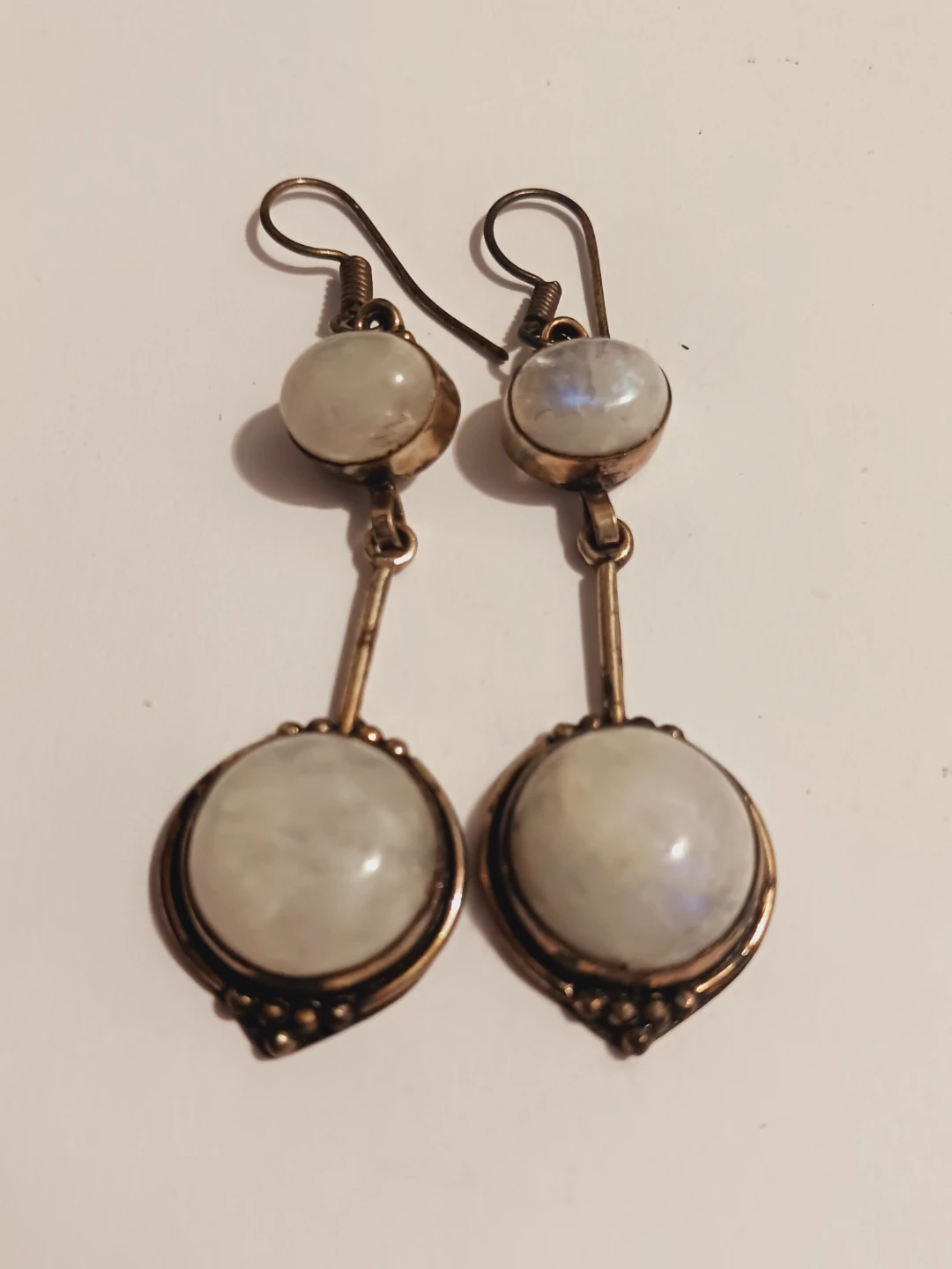 Sterling Silver 925 Rainbow Moonstone Dangle Earrings - photo 2
