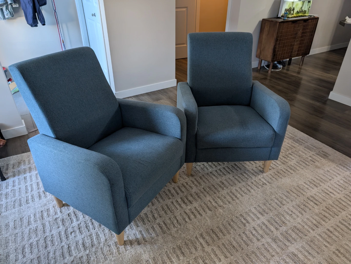 Set of Two Blue Fabric Armchairs