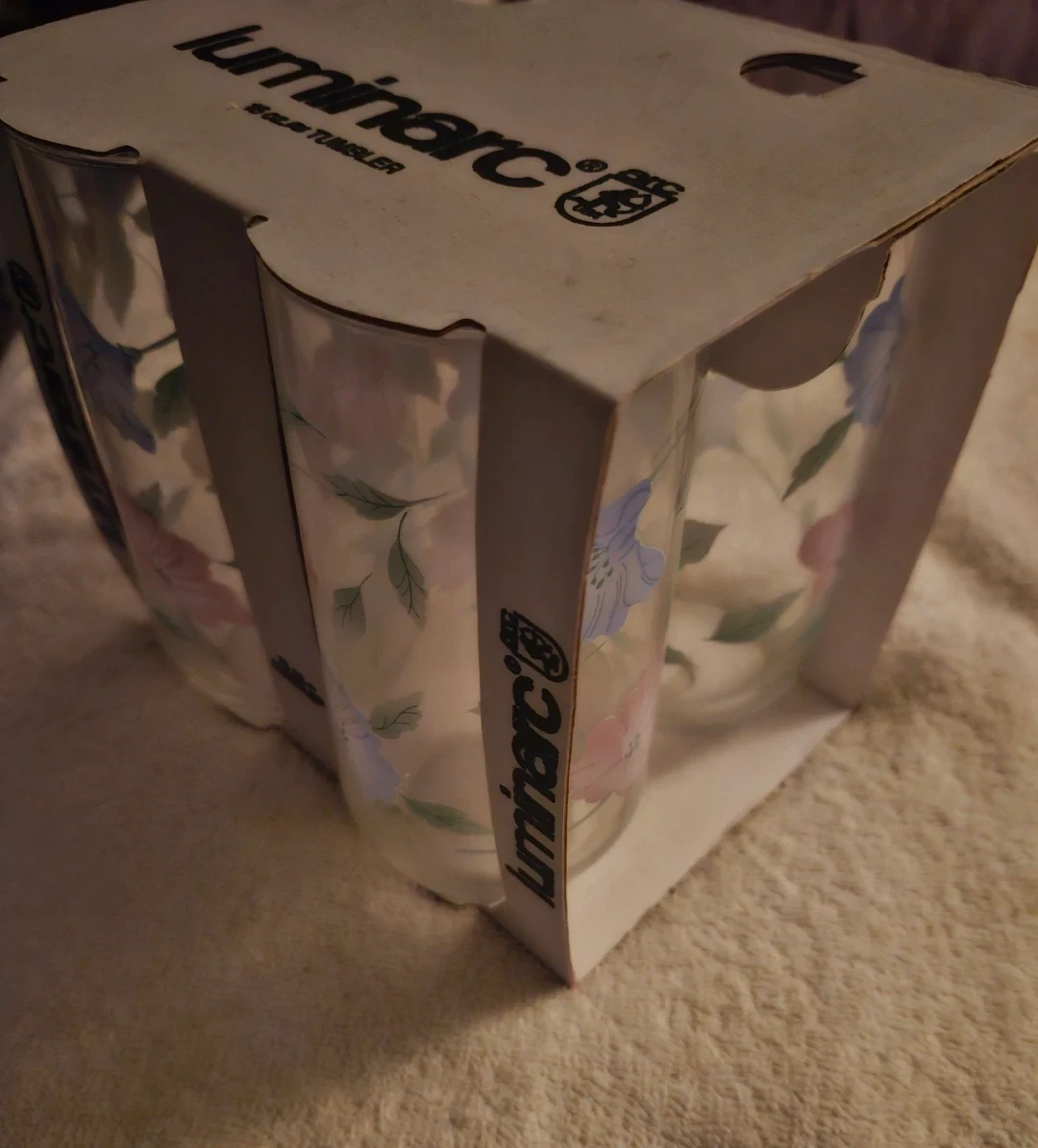 NEW SET 4 Luminarc Floral 16 oz Tumblers Glasses 🏈
