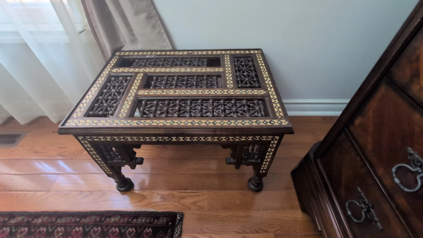 Ornate Wooden Side Table with Inlay