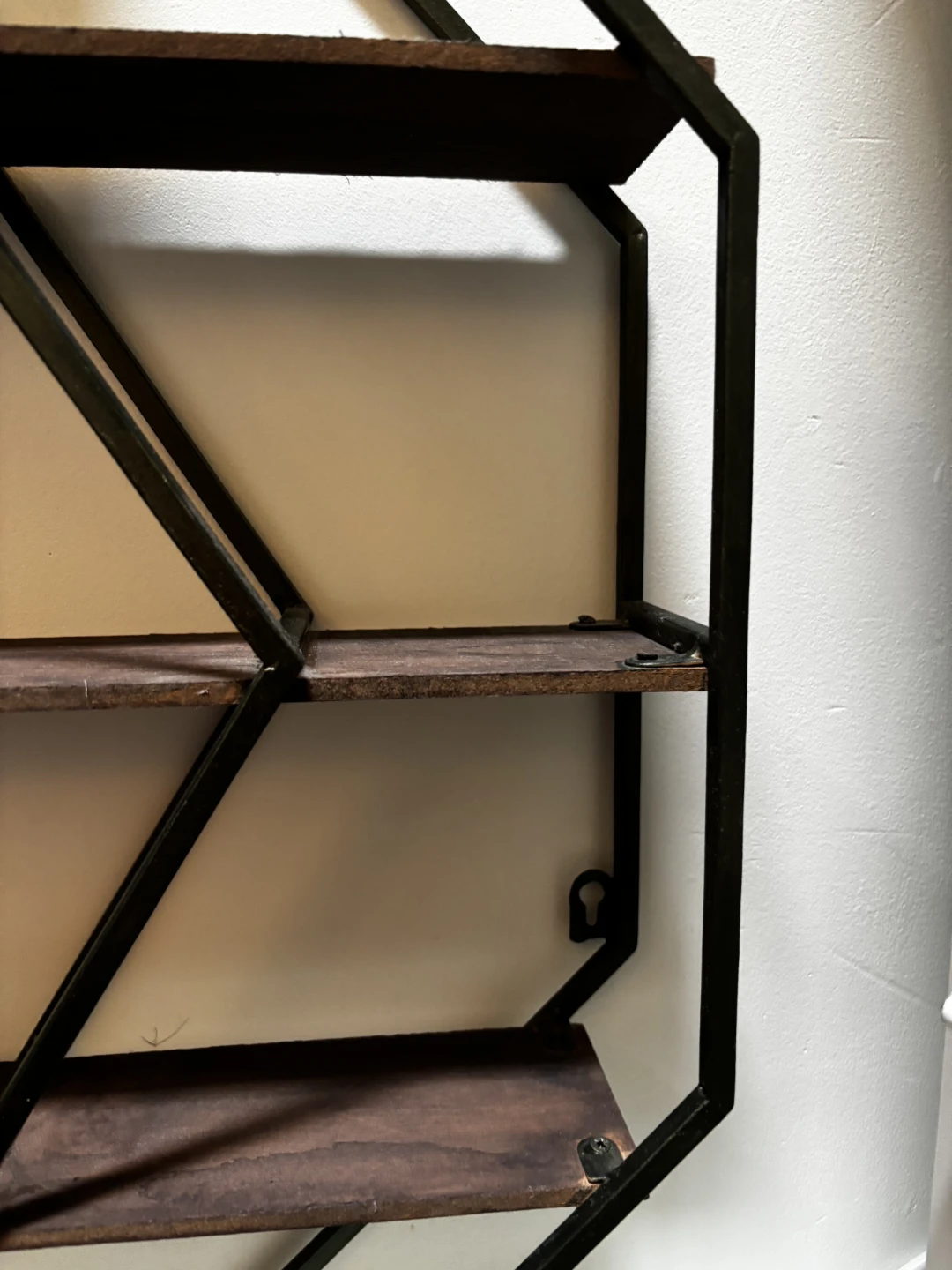 Geometric Octagon Green Metal and Dark Brown Wood Wall Shelf - photo 4