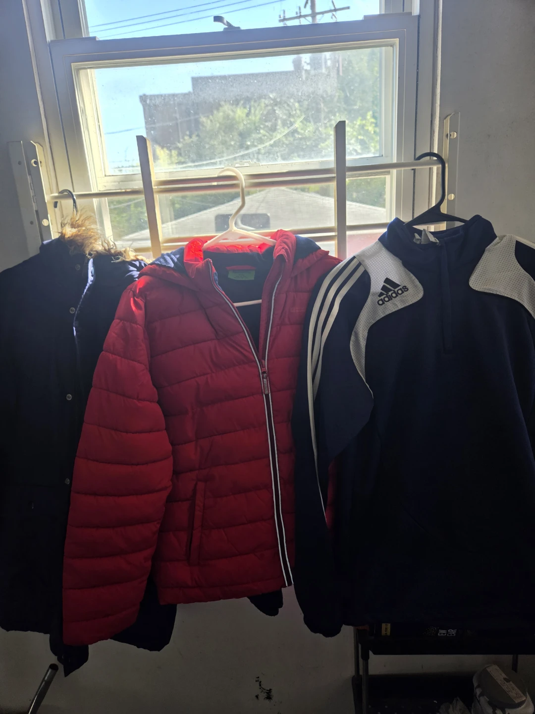 Red puffer jacket