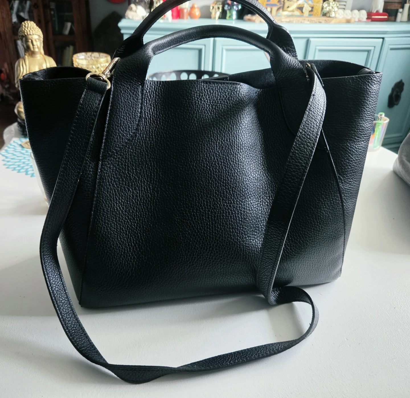 Vera Pelle Black Leather Tote Bag