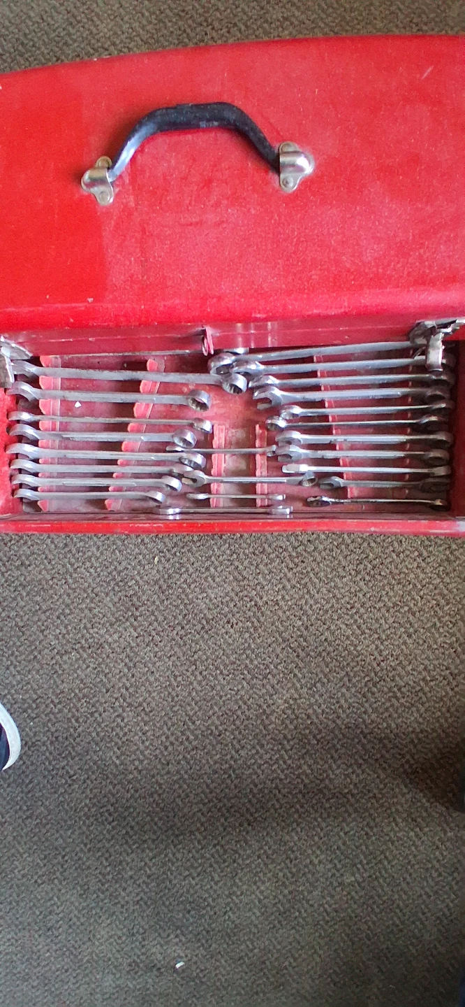 Vintage Red Metal Tool Box with Assorted Tools - photo 3