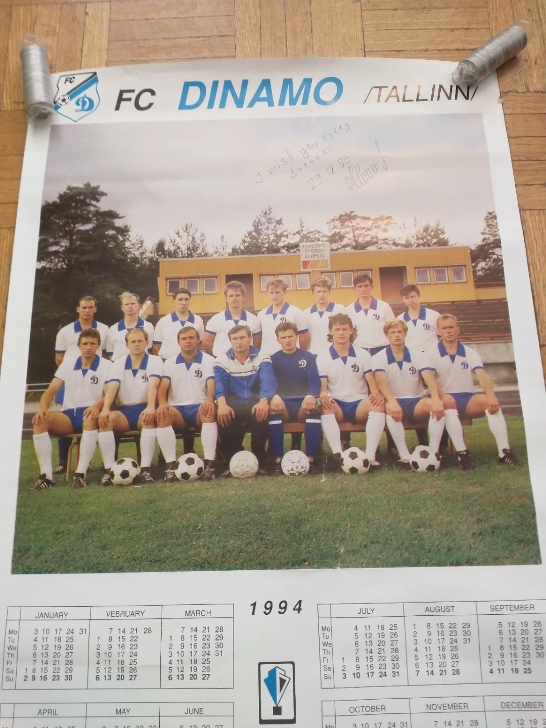 1994 FC Dinamo Tallinn 17 x 23 1/2" Team Picture Calendar Poster - photo 2