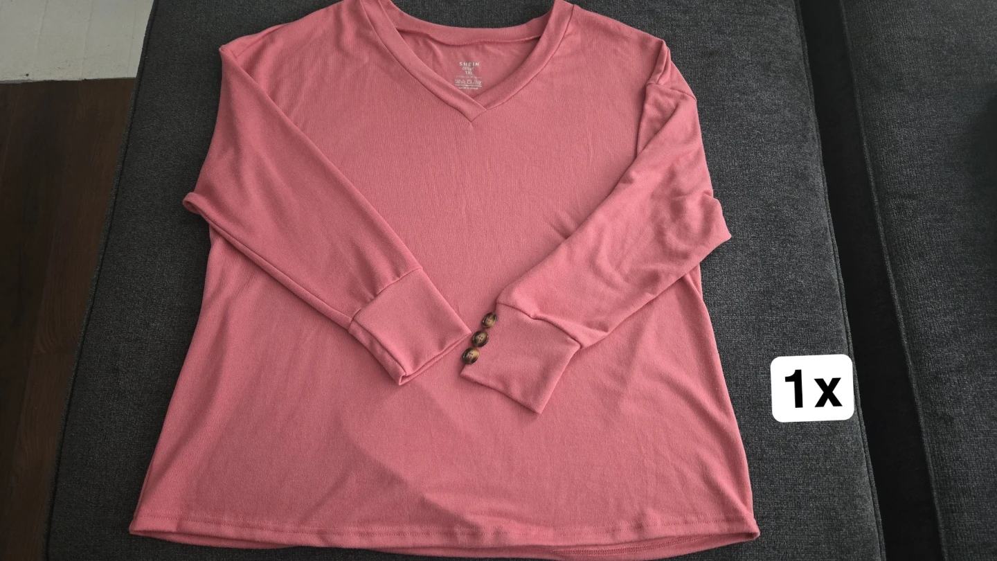 SHEIN Pink Long Sleeve V-Neck Top - Size XL