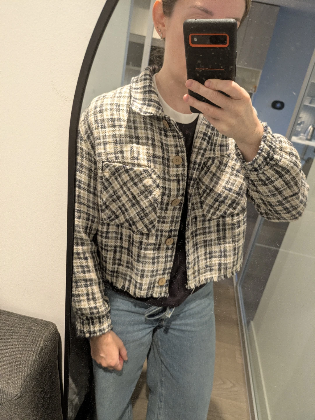 Zara Tweed Plaid Cropped Jacket - size M