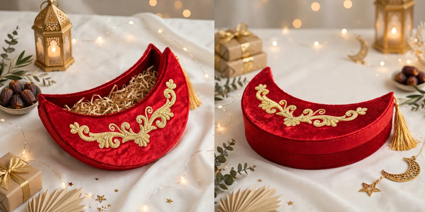 Red velvet moon-shaped gift box