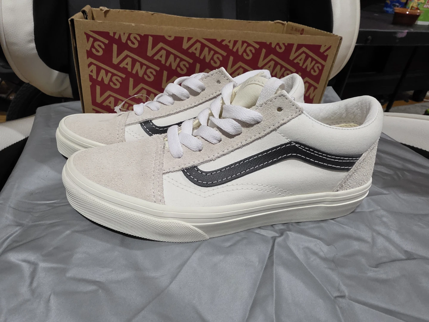 Vans Old Skool White and Grey Sneakers