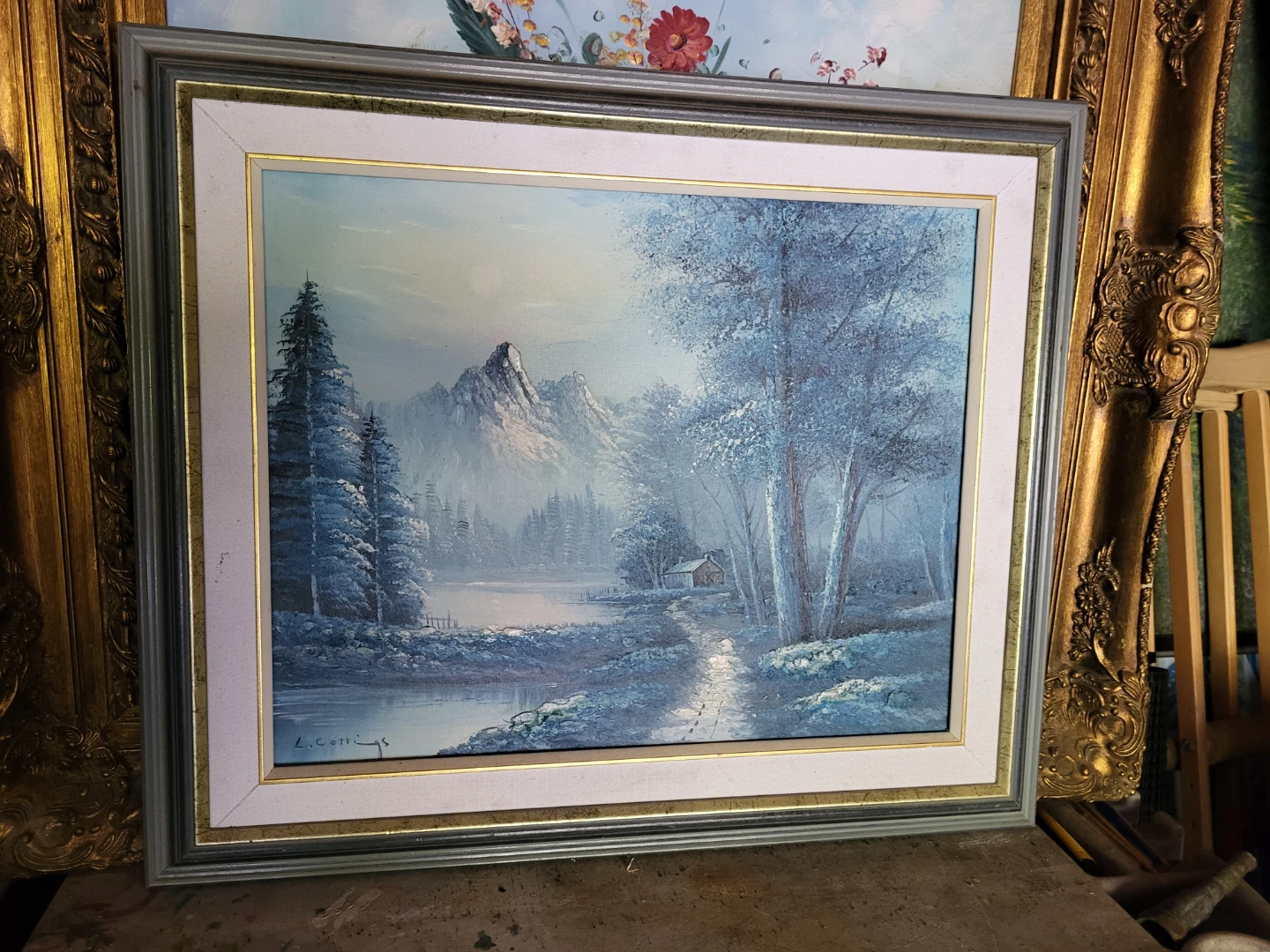 2 vintage Oil Paintings in Ornate Gold Frames - photo 2