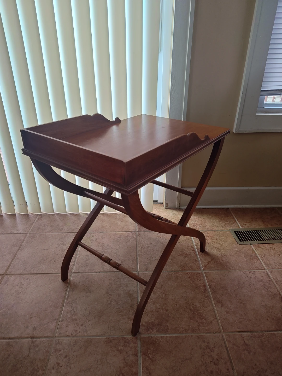 Vintage Wooden Butler Tray Table with X-Frame Base - photo 3
