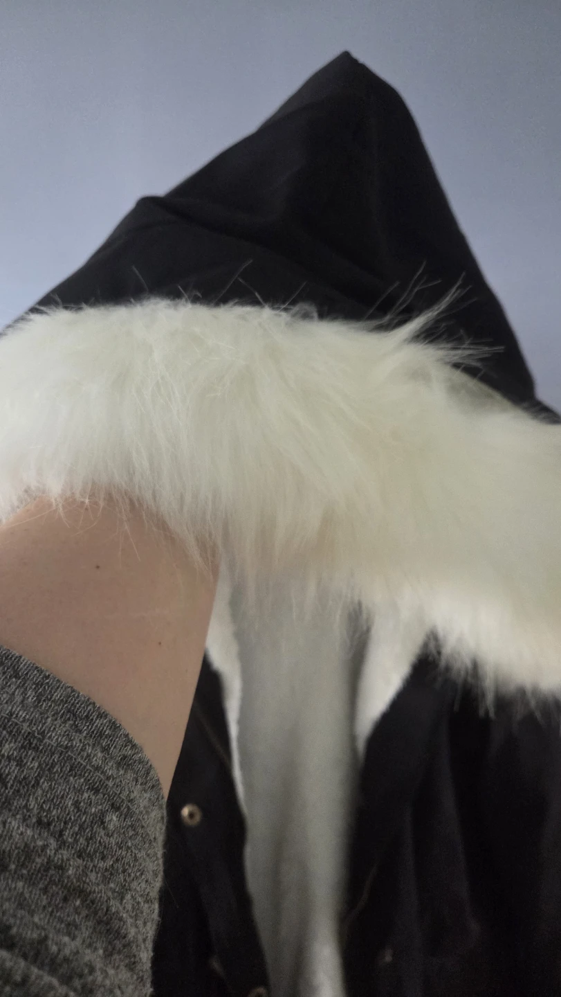 Black Winter Parka with Faux Fur Hood - XL