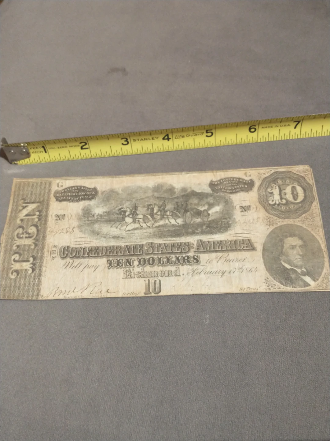 Beautiful #T-68 Confederate States of America 10 Dollar Note - photo 4
