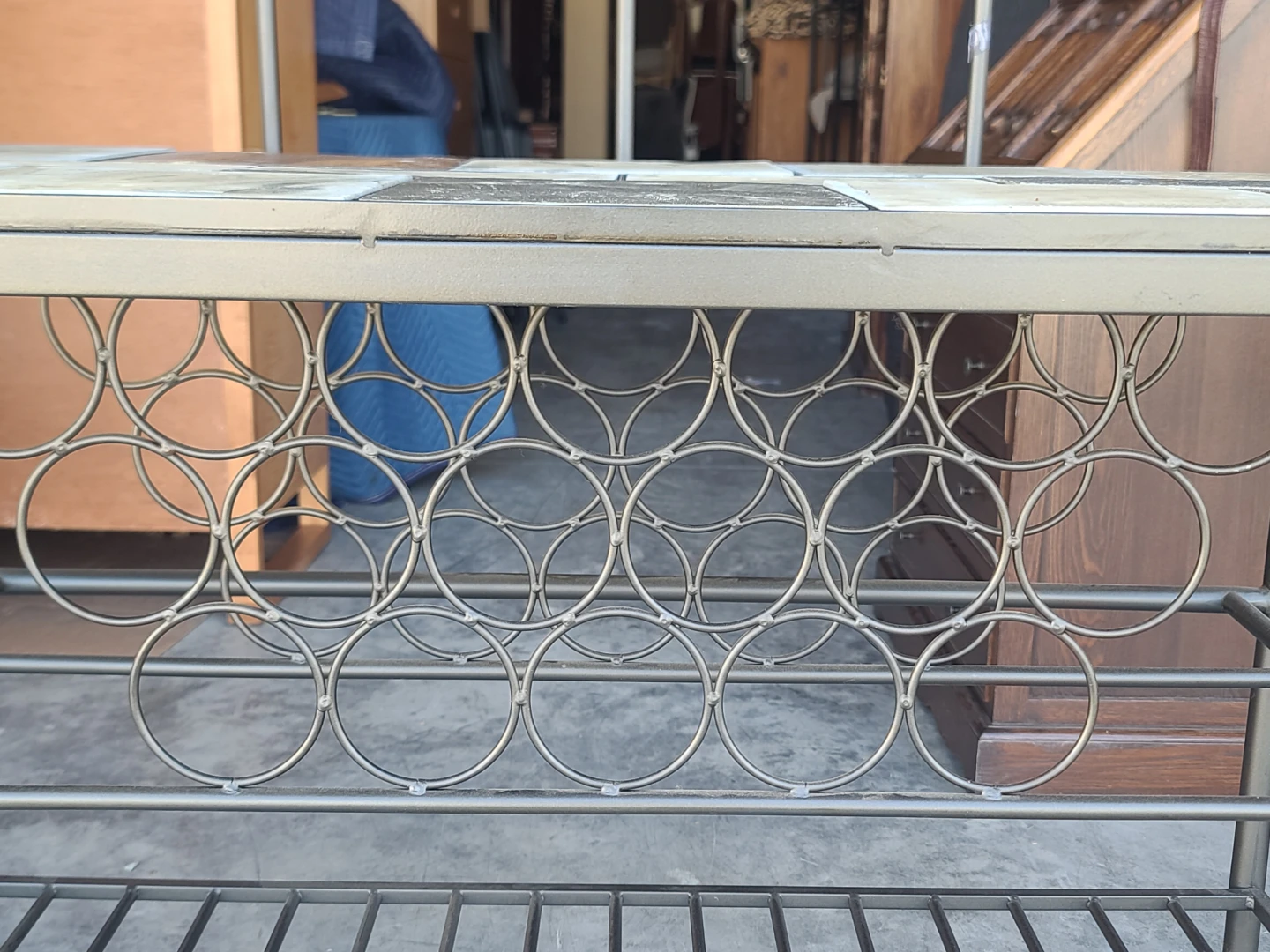 Large Metal Baker's Rack with Slate Tile Top and Wine Storage - photo 4