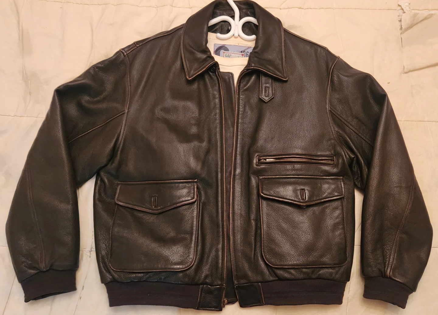 Mens Leather Bomber Jacket Brown Size Large