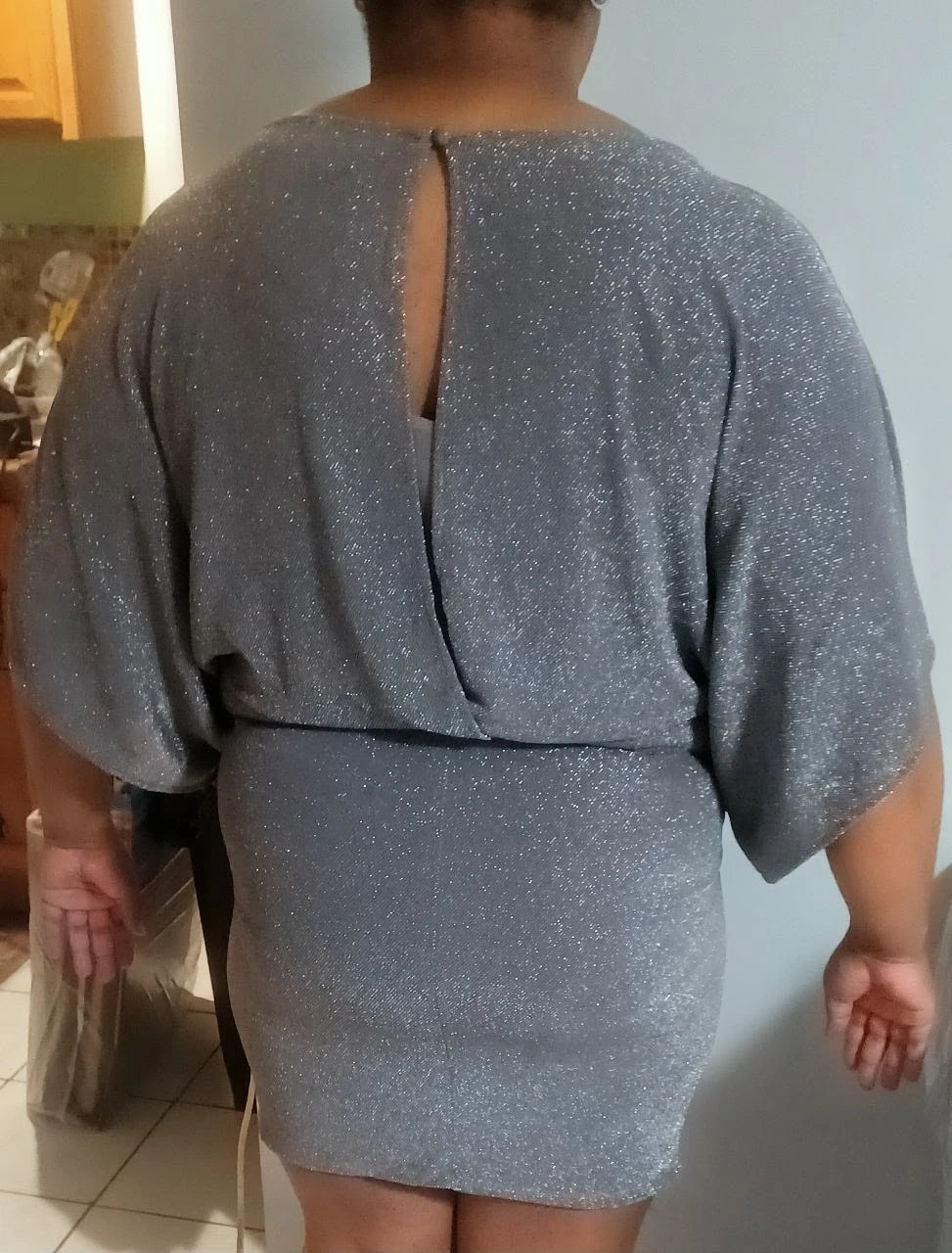 Sparkly Silver Dolman Sleeve Mini Dress - photo 3