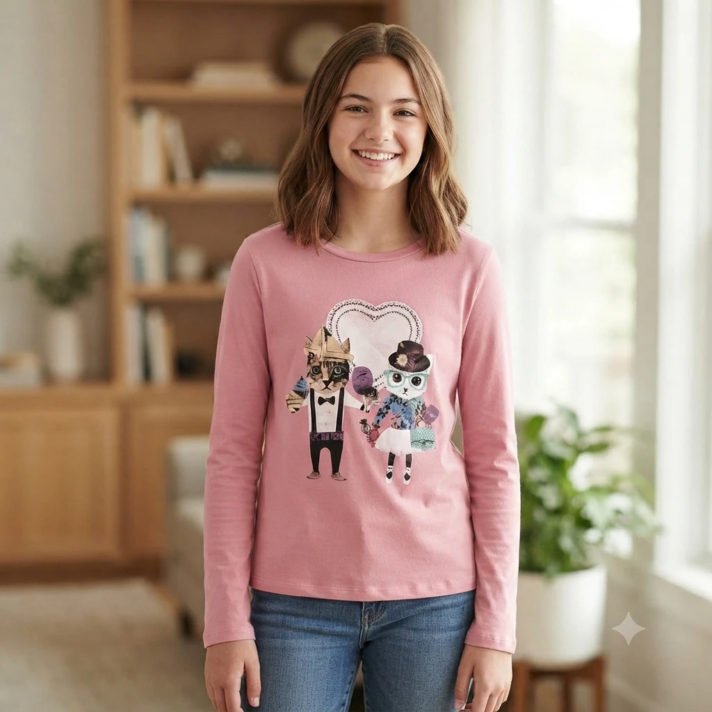 [ NWOT] GapKids Pink Long Sleeve Cat Graphic Shirt - photo 4