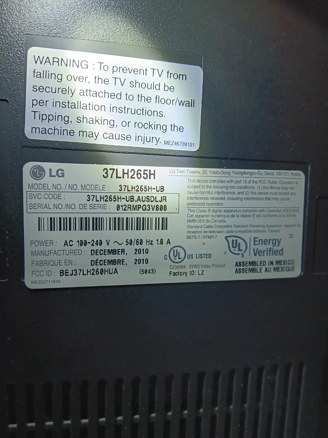 LG 37 inch LCD Television - photo 3