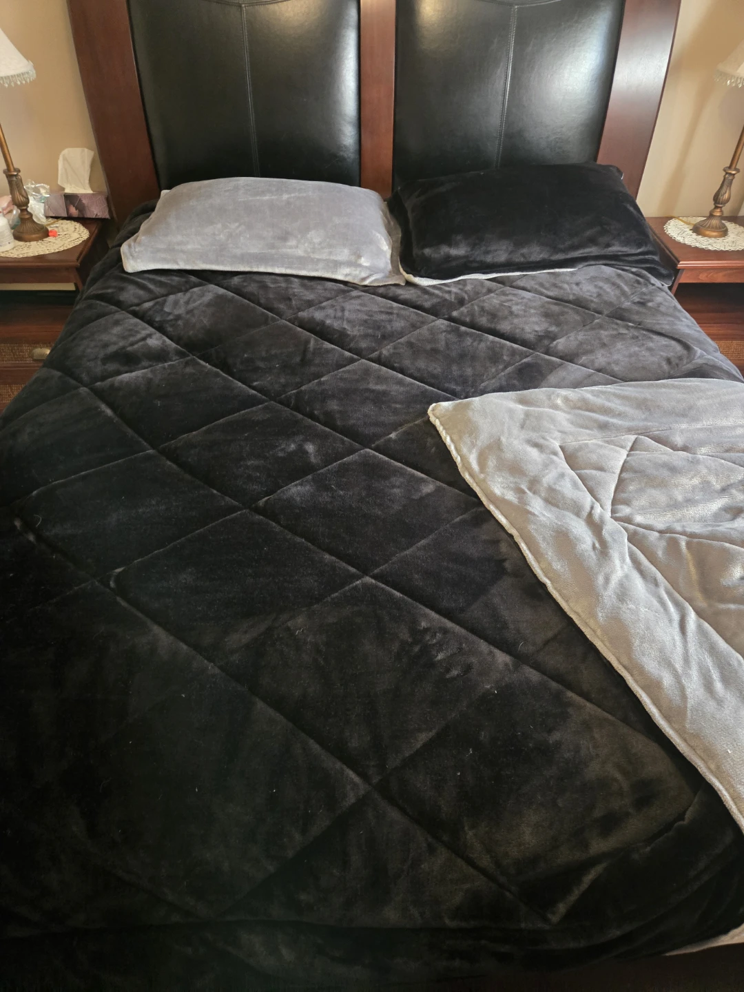 Black and Grey Quilted Bed Cover
