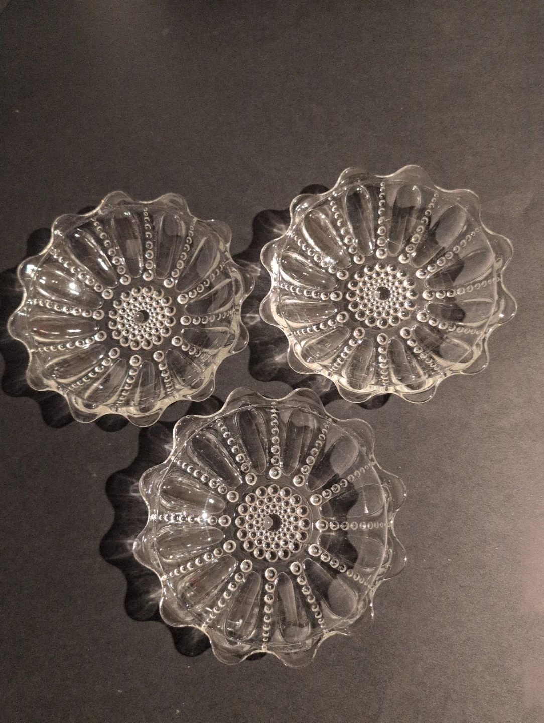 Set of 3 Vintage Clear Glass Dishes