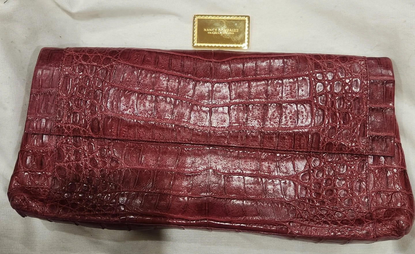 Nancy Gonzalez Maroon Crocodile Clutch