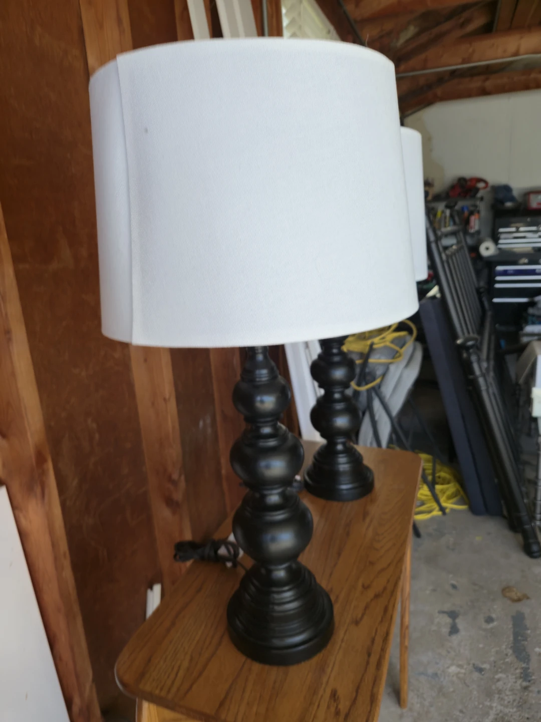 Pair of Black Table Lamps w/ White Shades - photo 4