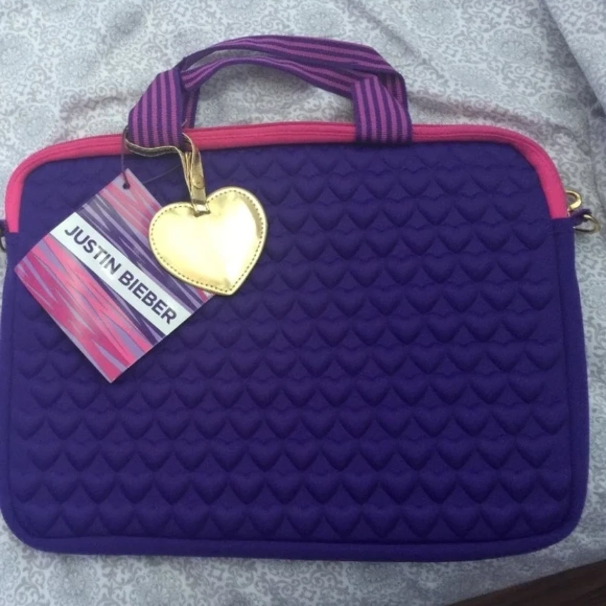 Justin Bieber Purple Heart Quilted Laptop Bag - photo 3