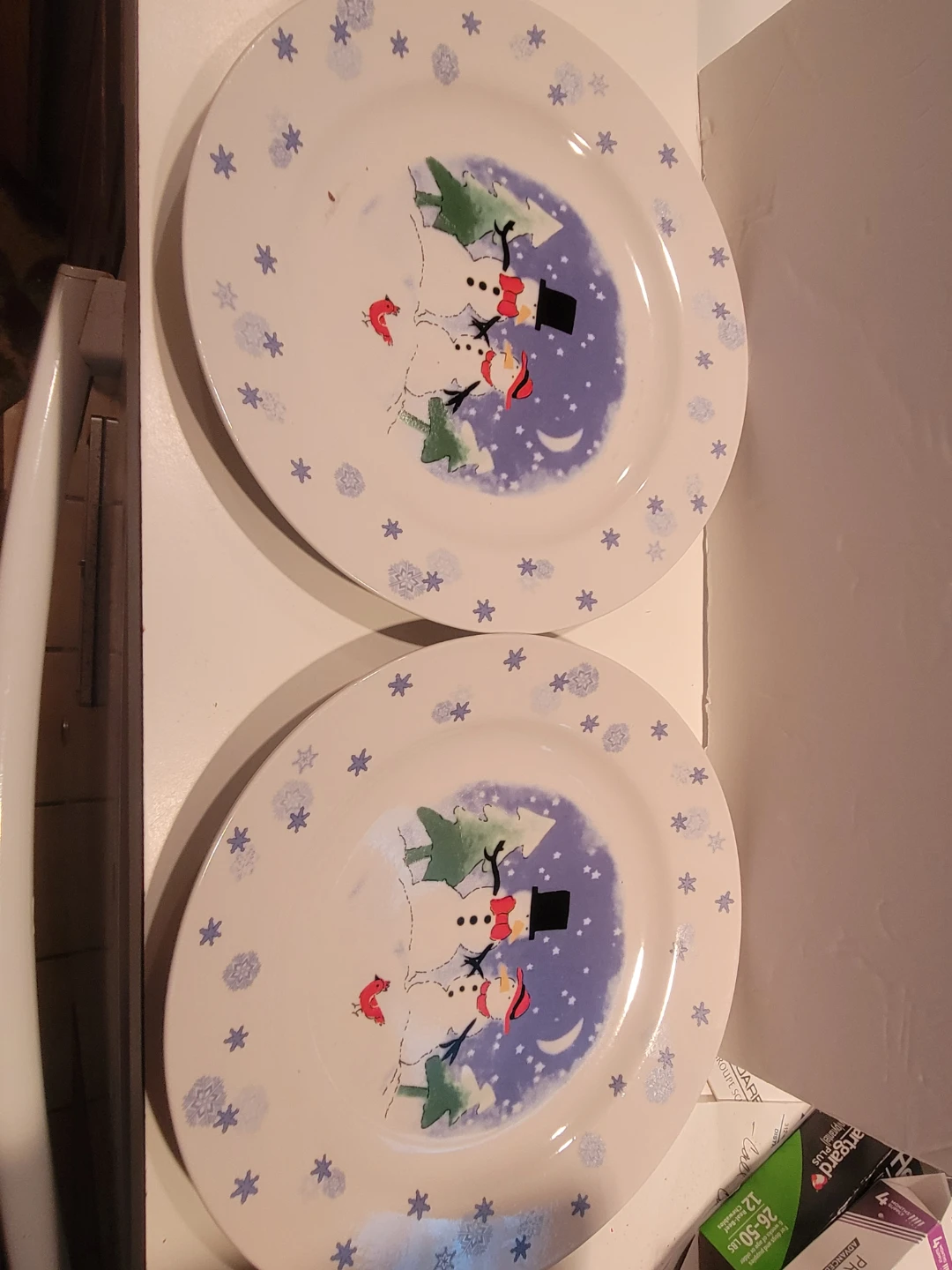 Set of 2 Christmas Snowman Dinner Plates
