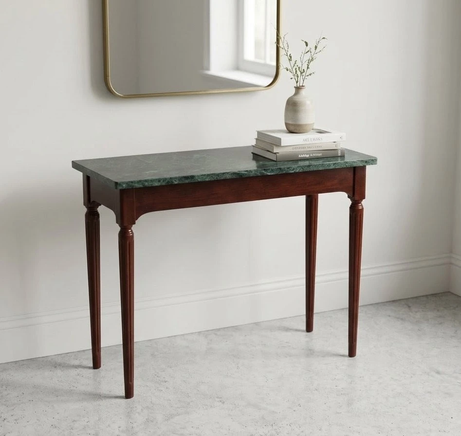 Vintage Bombay Company Green Marble Top Console Table .