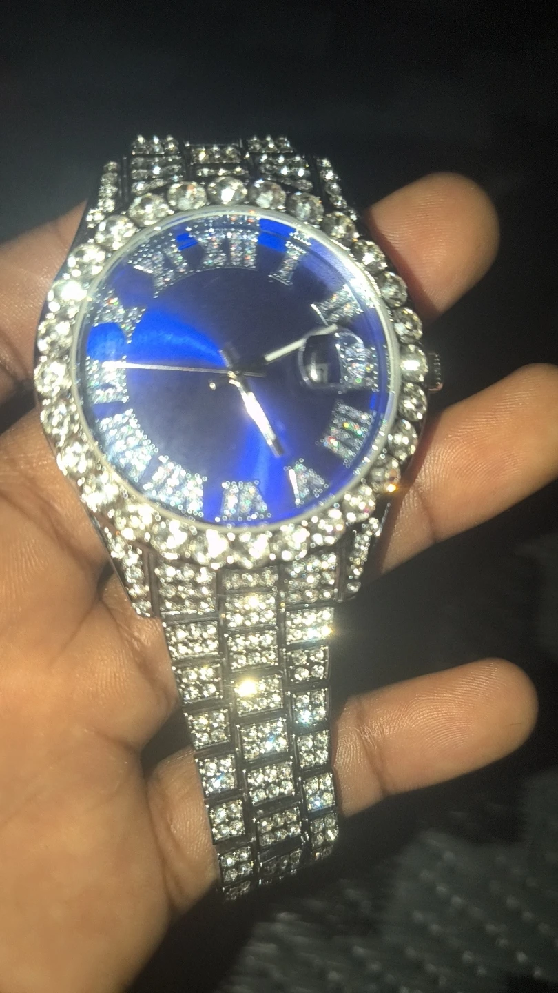 Mosnite Iced Out Blue Dial Watch