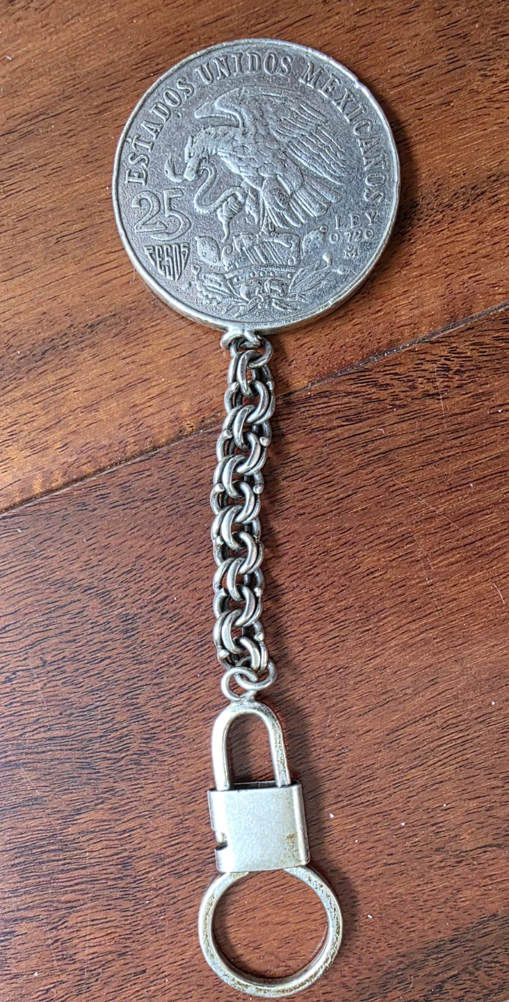 1968 Mexico Olympic 25 Peso Silver Coin Keychain - photo 2