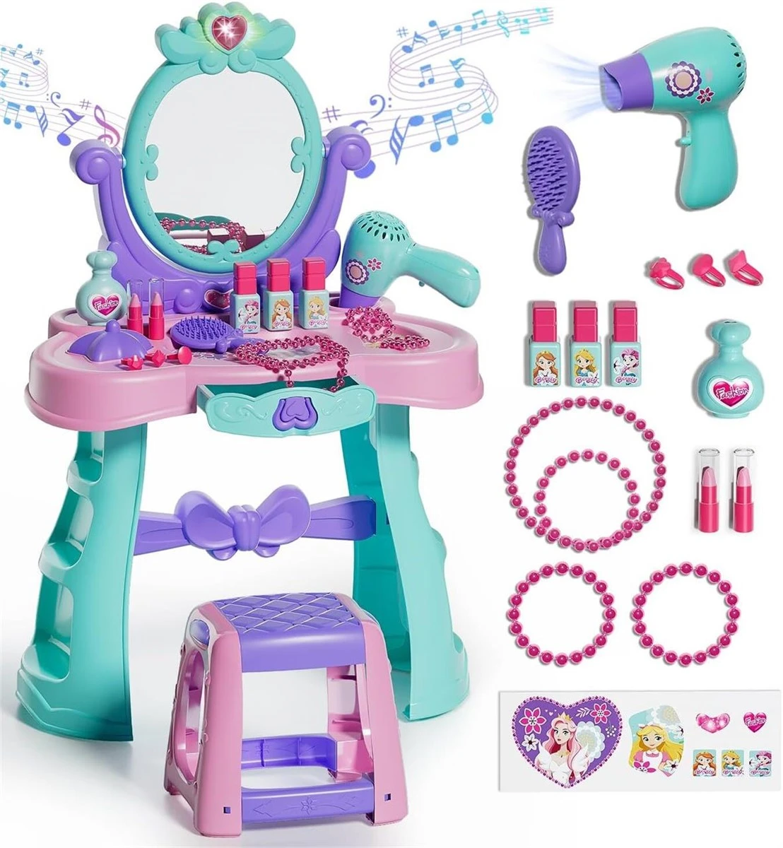 Lehoo Castle Kids Vanity Set with Mirror and Stool
