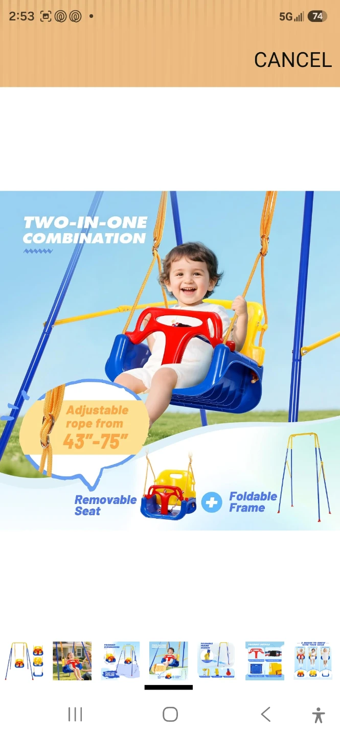 Two-in-One Kids Folding Swing Set - photo 3