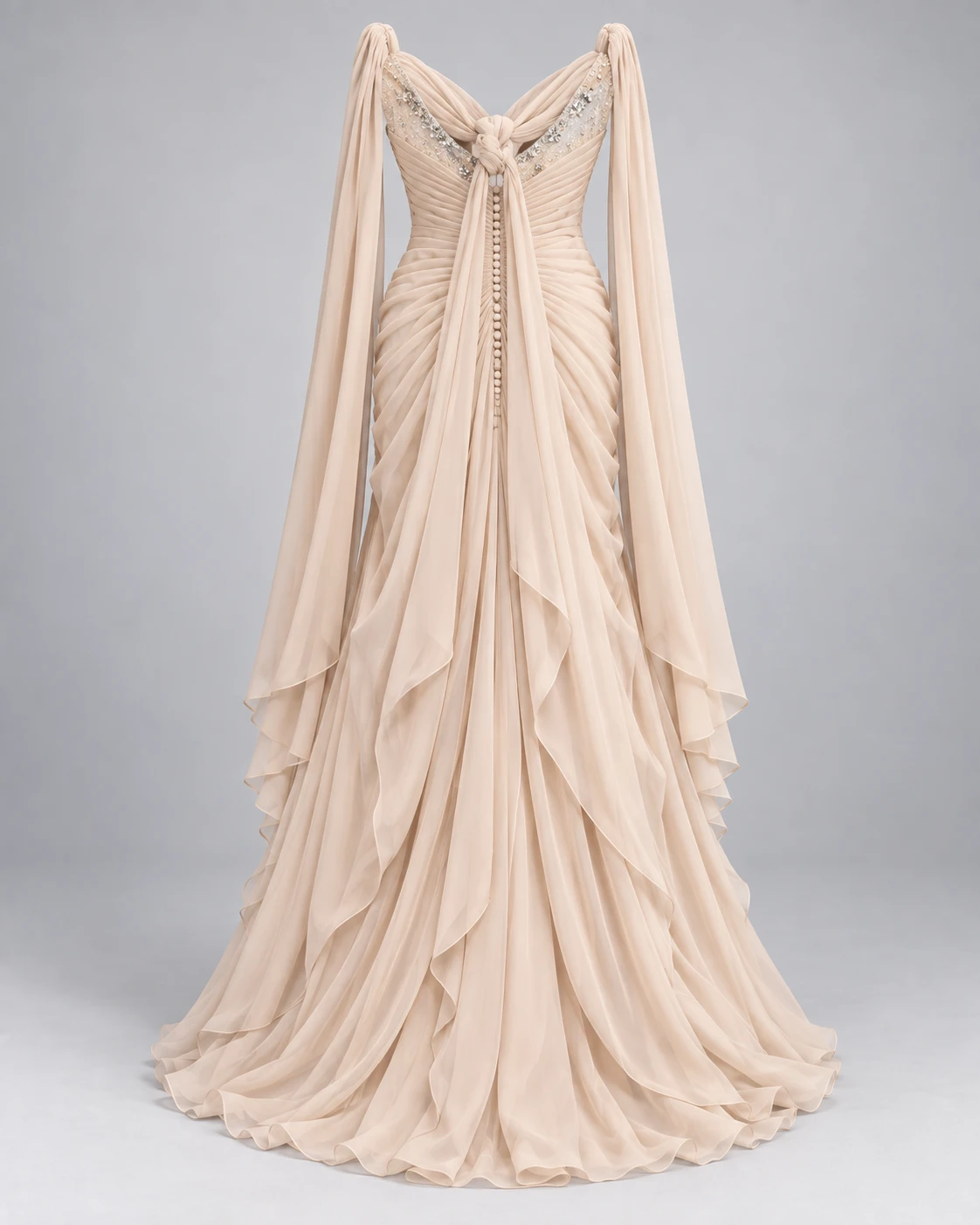 Beige Chiffon Formal Gown with Crystal Accents - photo 4
