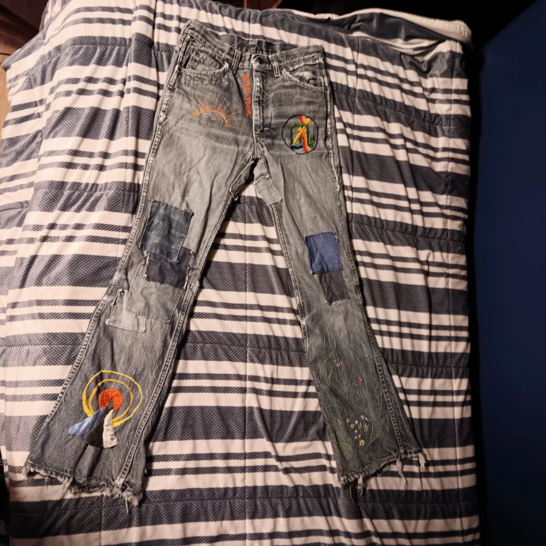 Embroidered and Patchwork Denim Jeans