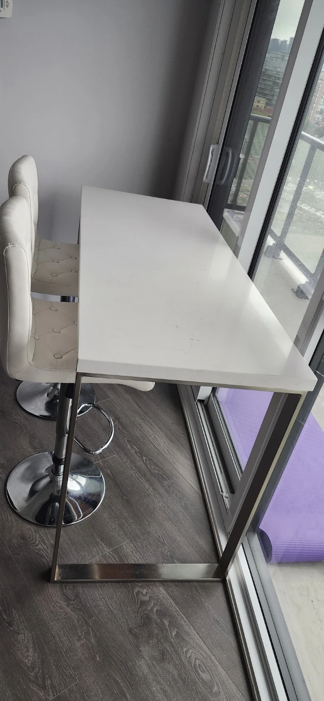 White bar table and two tufted bar stools - photo 3