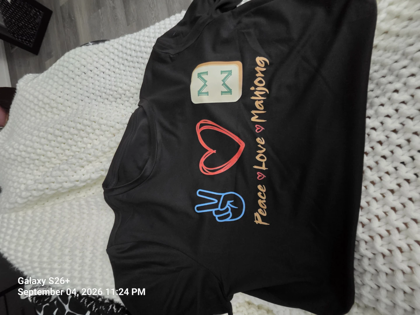 Black Peace Love Mahjong T-Shirt Size L - photo 3