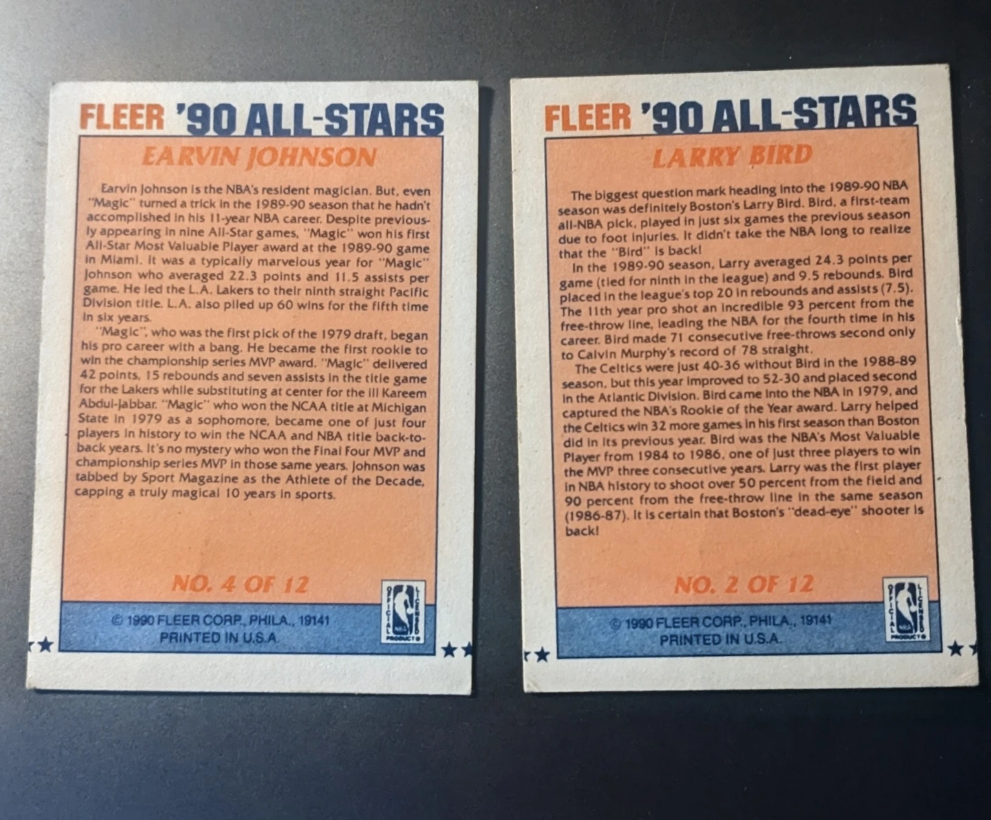 1990 Fleer All-Stars Magic Johnson & Larry Bird Cards - photo 2