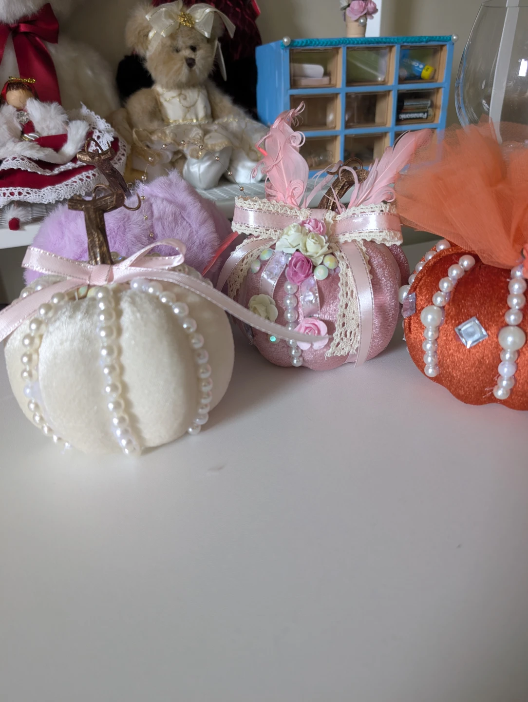 Handmade Decorative Embellished Fabric Pumpkins