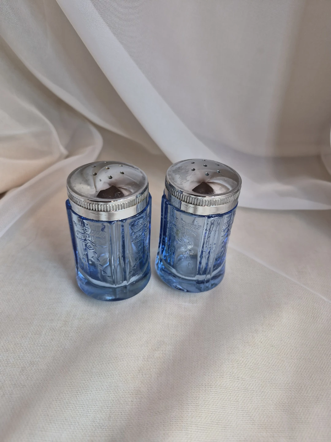 Beautiful Vintage Light Blue Glass Salt and Pepper Shaker Set - photo 2
