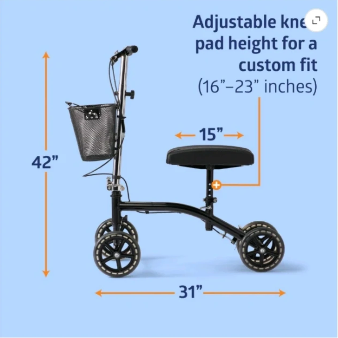 Medline Knee Walker Steerable Scooter with Basket - photo 5