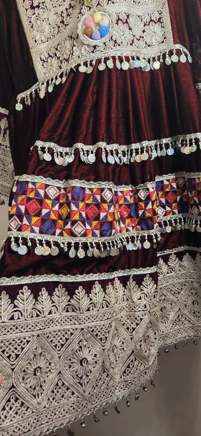 Traditional Embroidered Maroon Velvet Dress - photo 4