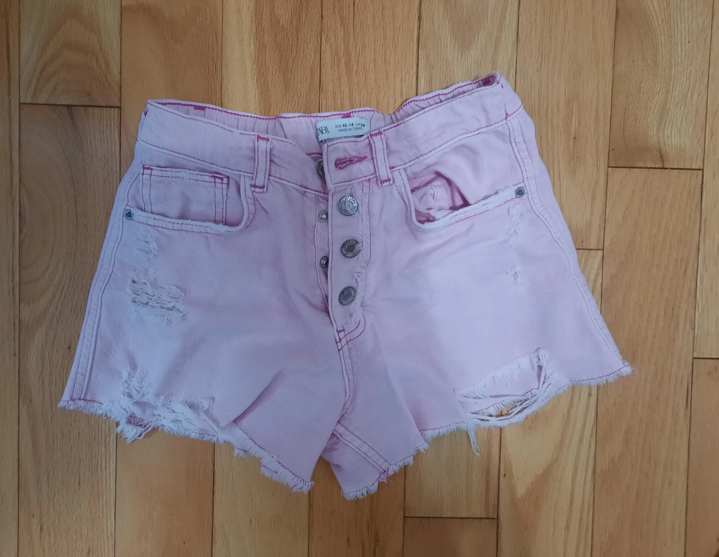 Distressed Pink Denim Shorts
