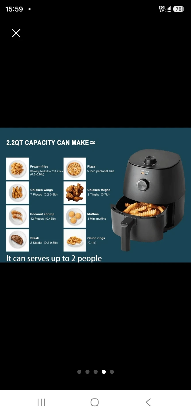 2.2QT Black Compact Air Fryer - photo 4