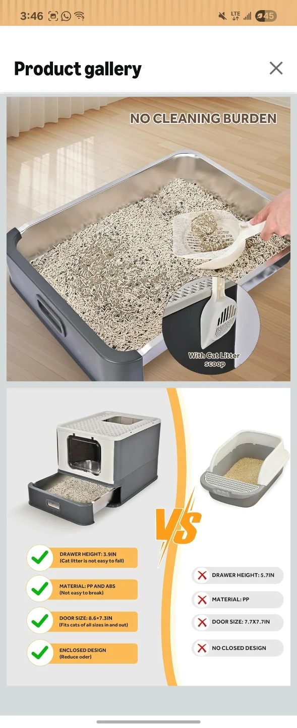 XL stainless steel cat litter box with lid - photo 4