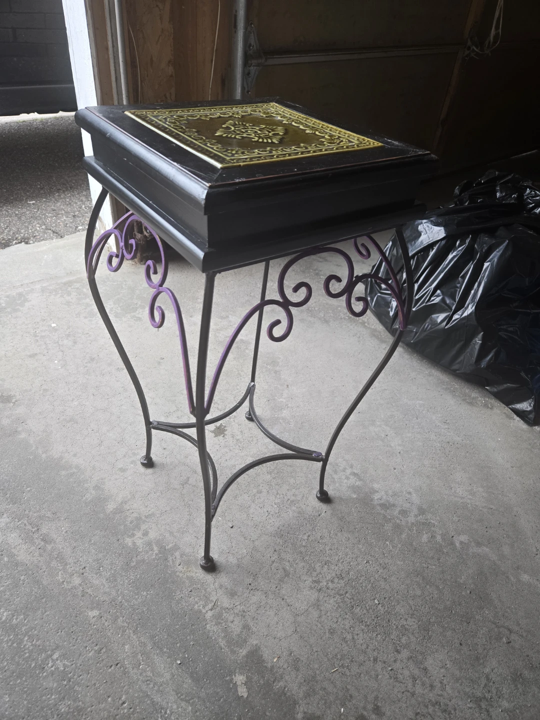 Metal Accent Side Table with Decorative Inlay - photo 2